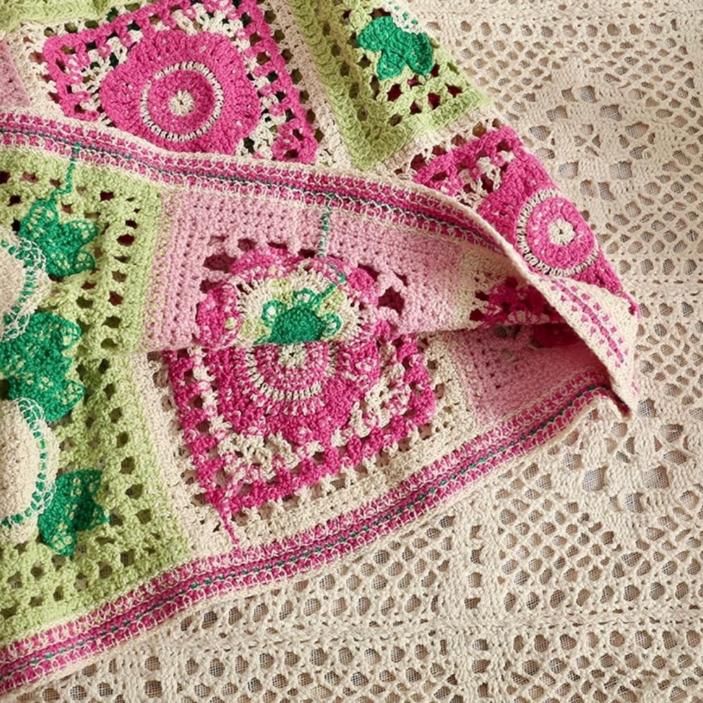 Crochet Knit Cut Out Sleeveless Spaghetti Strap Summer Patchwork Mini Dress - Picture 9 of 12